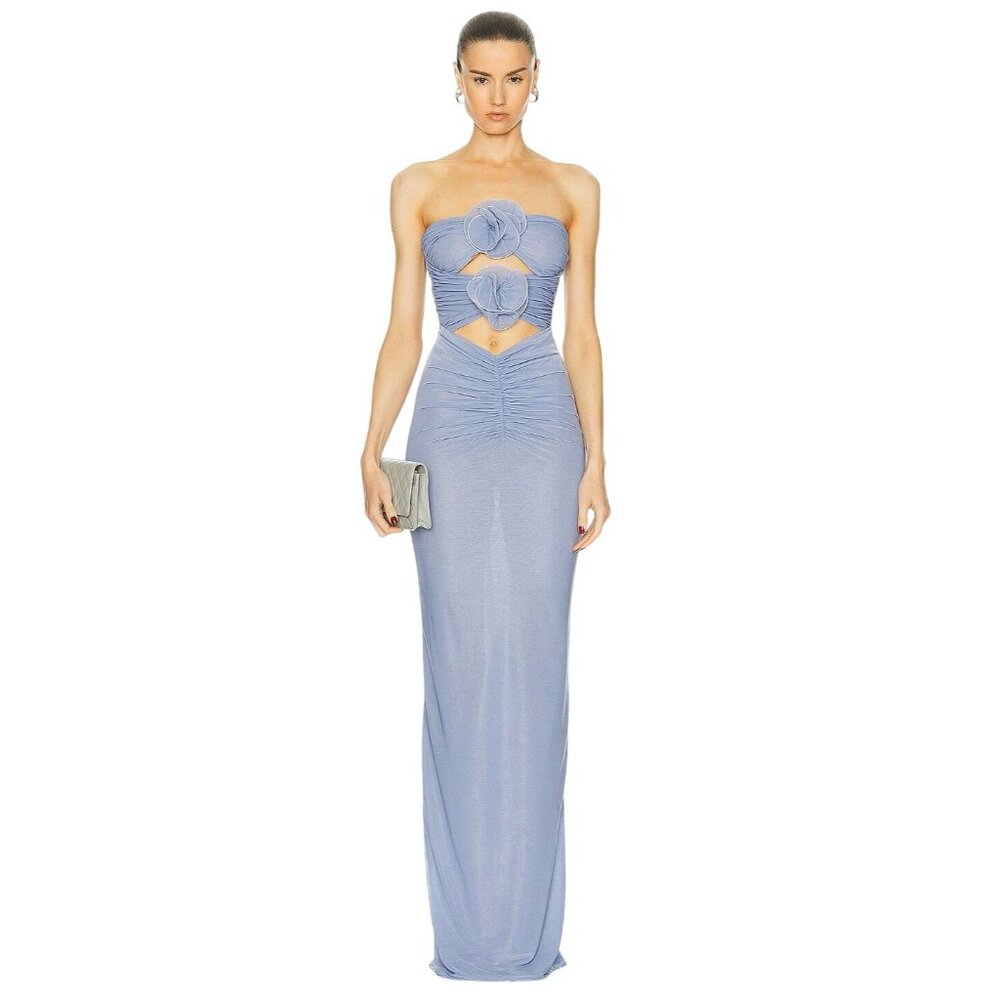 Strapless Lavender Maxi Dress with Floral Cutout